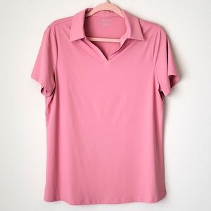 Women's Collar Golf Top Short Sleeve Pink V Neck Size L